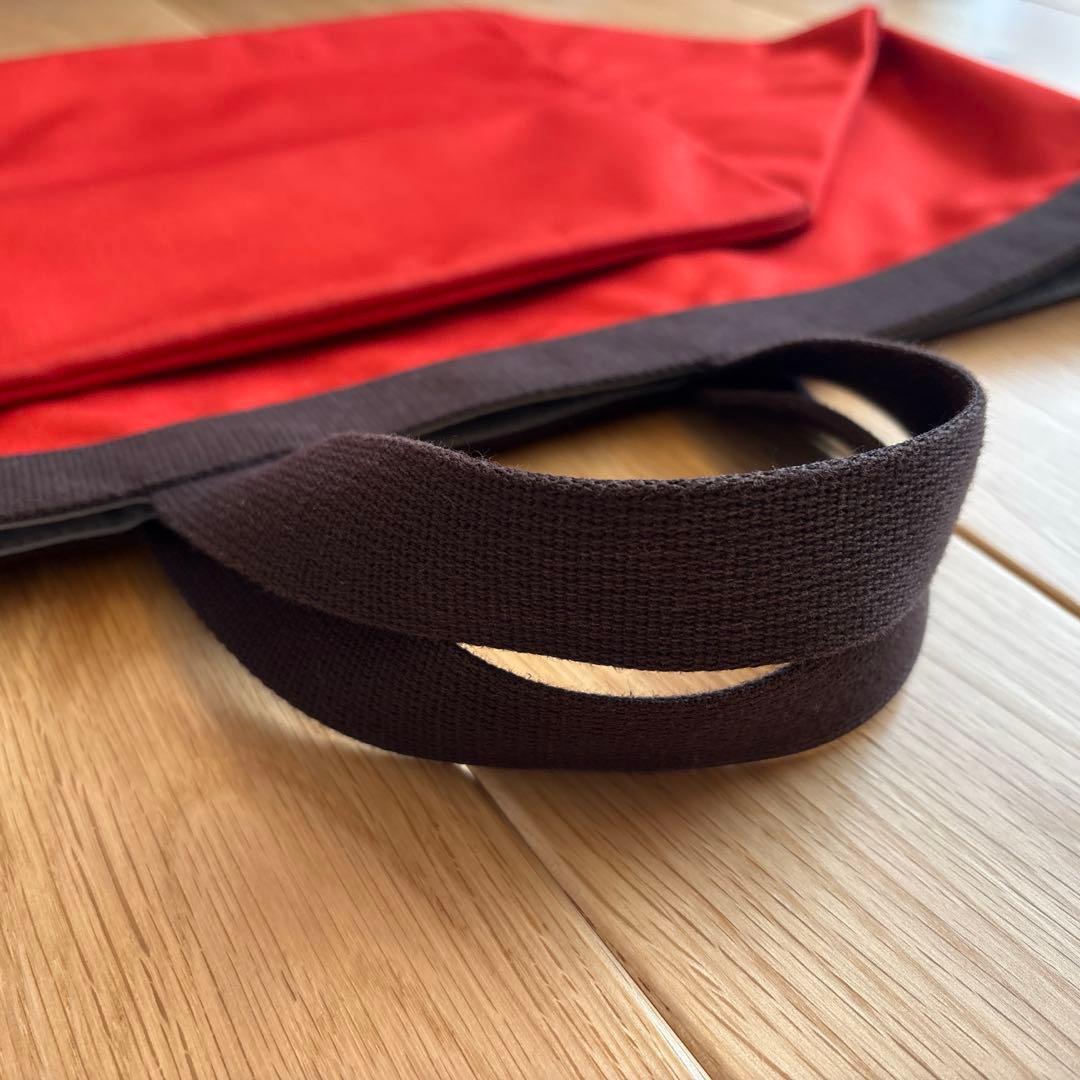 エルベシャプリエ 舟形 トートバッグ キャンバス ブラウン×レッド　L