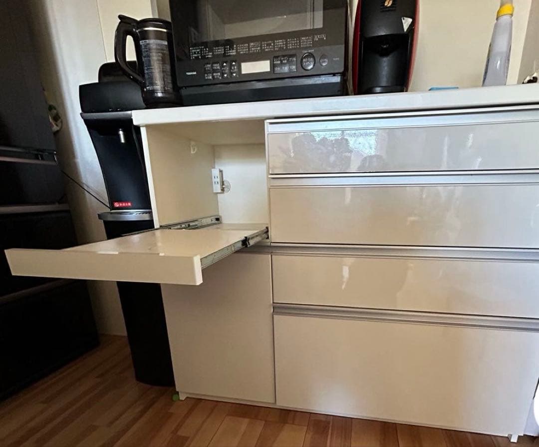 パモウナ　カップボード 120 ホワイト 食器棚　スライド扉付き 説明書