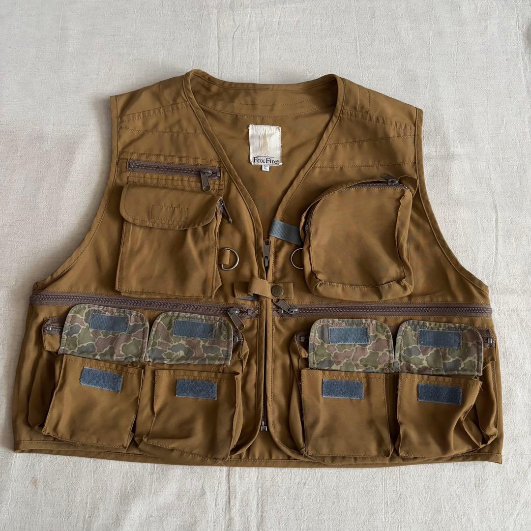 FOX FIRE 旧ロゴ　 フィッシングベスト 迷彩ポケット付き　Lサイズ