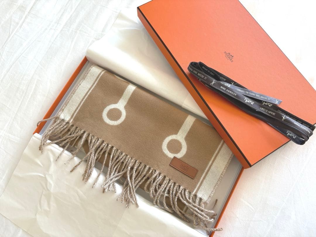 エルメス HERMES カシミヤ マフラー ベージュ モール