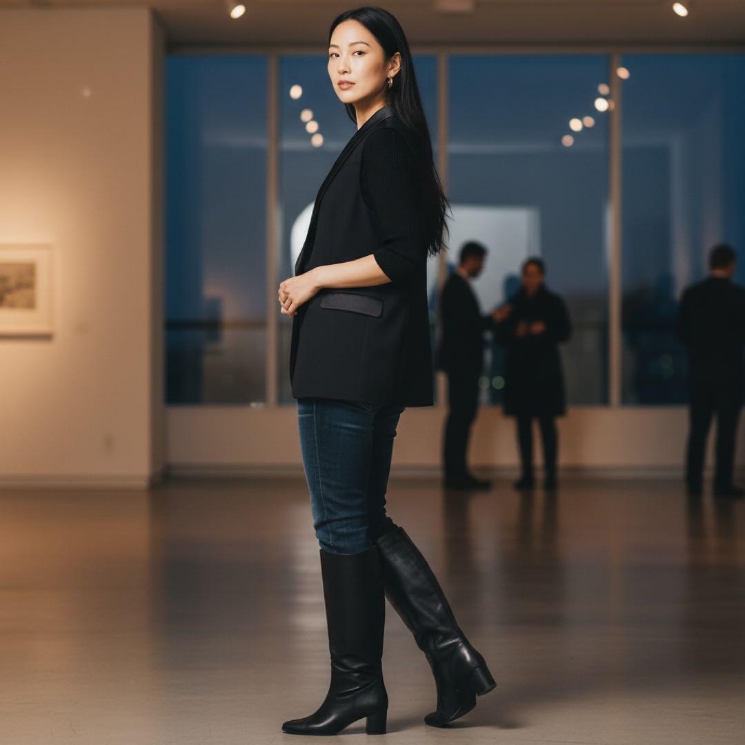 美品 リーファー ドレスジレ 38 黒 梨花 CHAMBRE ショールカラー