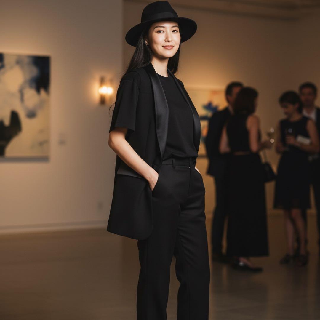 美品 リーファー ドレスジレ 38 黒 梨花 CHAMBRE ショールカラー