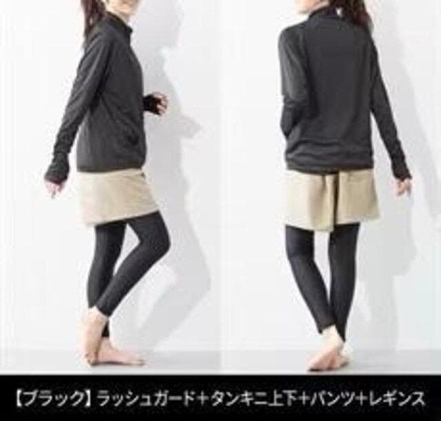新品☆3L♪黒ラッシュガード・レギンス付♪水着5点セット♪UVカット☆☆G665