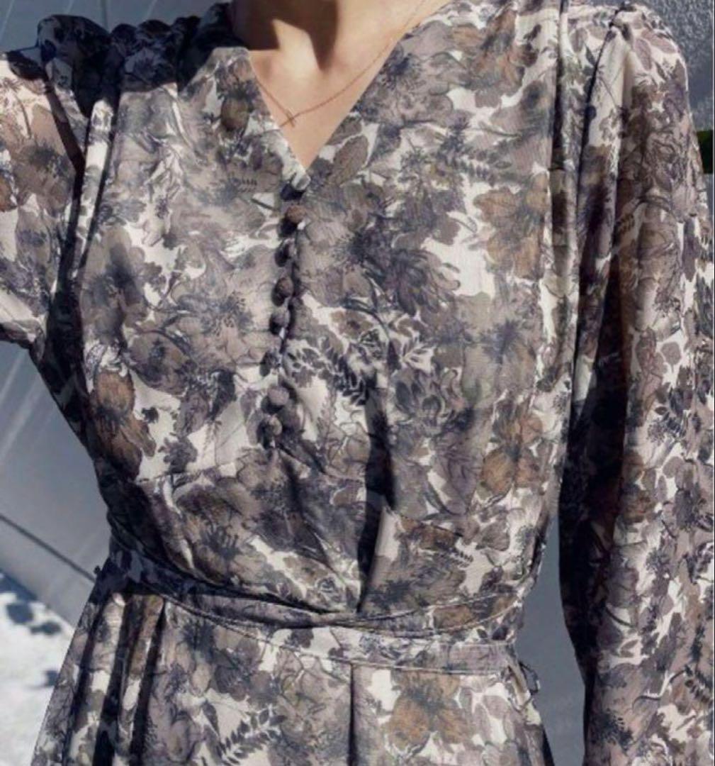 AMERI VINTAGE 紐べルト付 花柄ワンピース オケージョンドレス