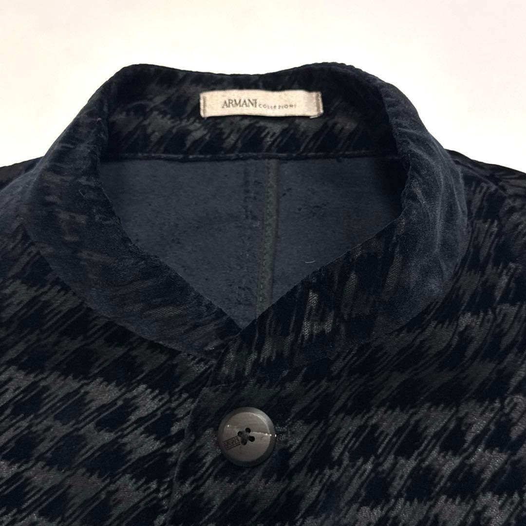 美品　ARMANI COLLEZIONI ベロア　マオカラージャケット　千鳥格子