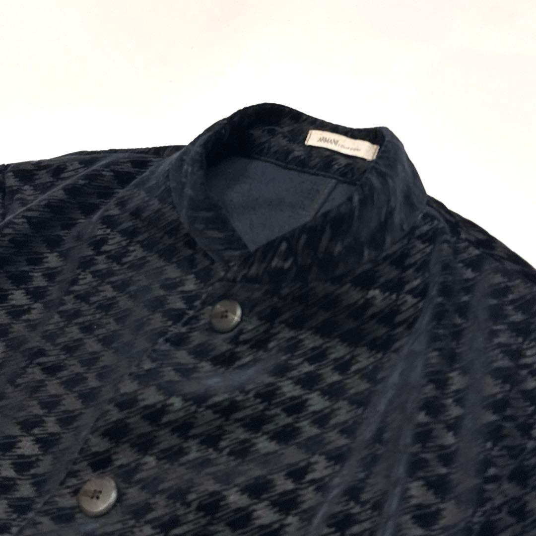 美品　ARMANI COLLEZIONI ベロア　マオカラージャケット　千鳥格子