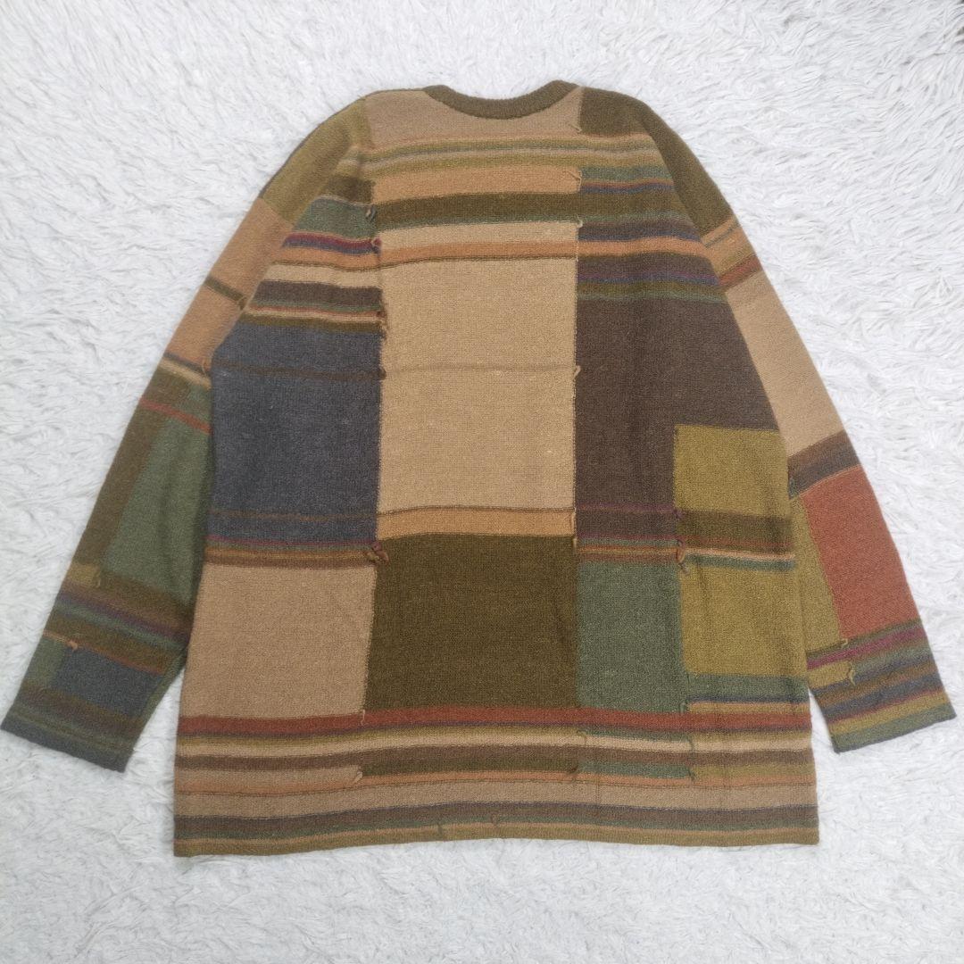 ヨーガンレール　パッチワーク柄ニット　ウール シルク　マルチカラー　フリンジ　M