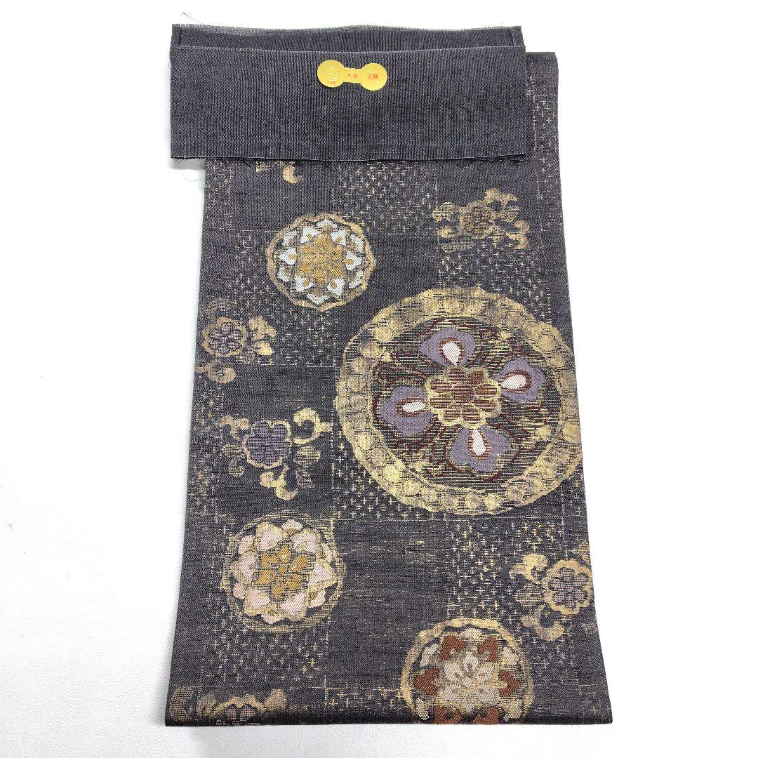 専用帯4602 ●米田織物謹製 高級 正絹 焼箔紬 六通 袋帯 縫調華文