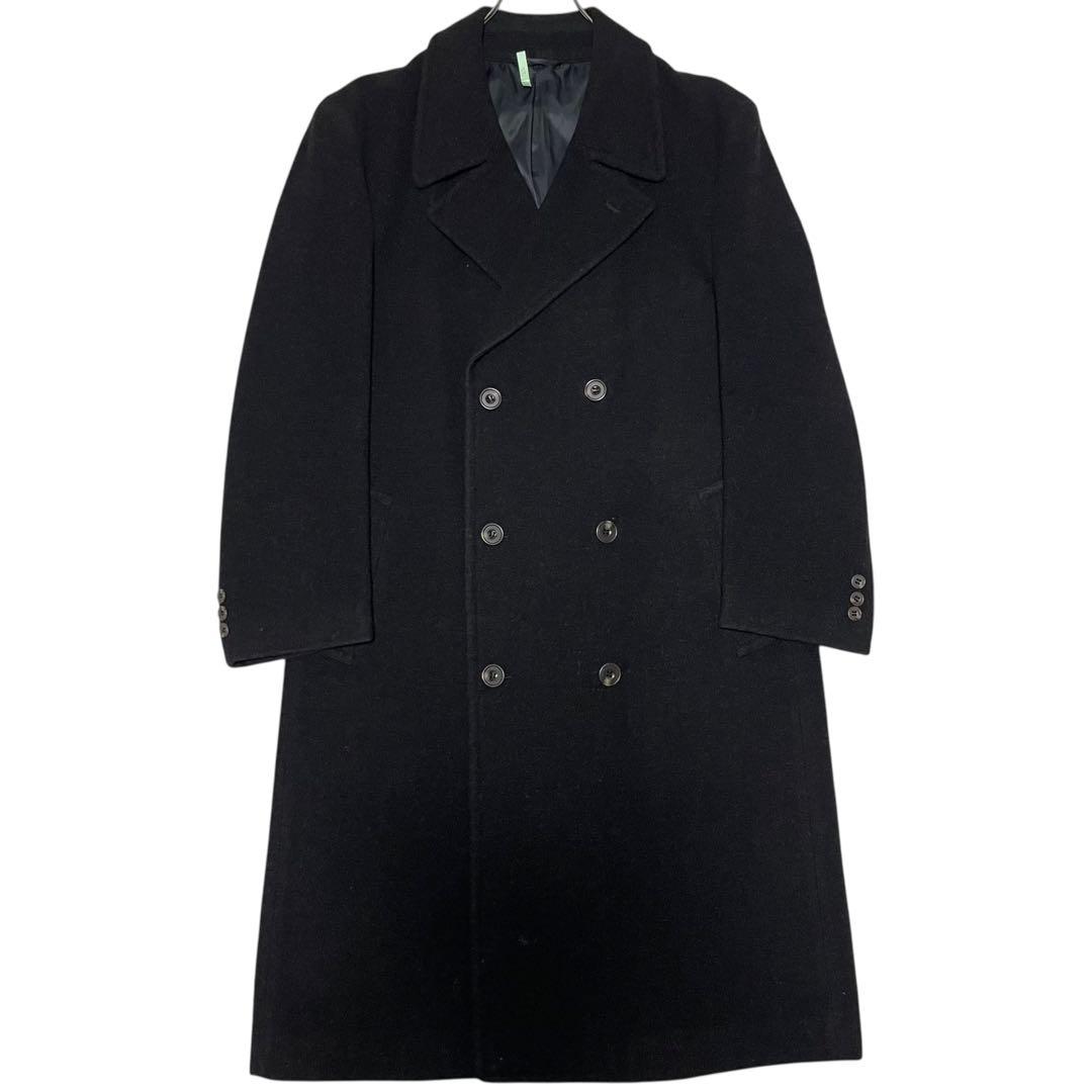 【大きいサイズ×日本製】ウール マキシ丈ダブルチェスターコート ブラック XL