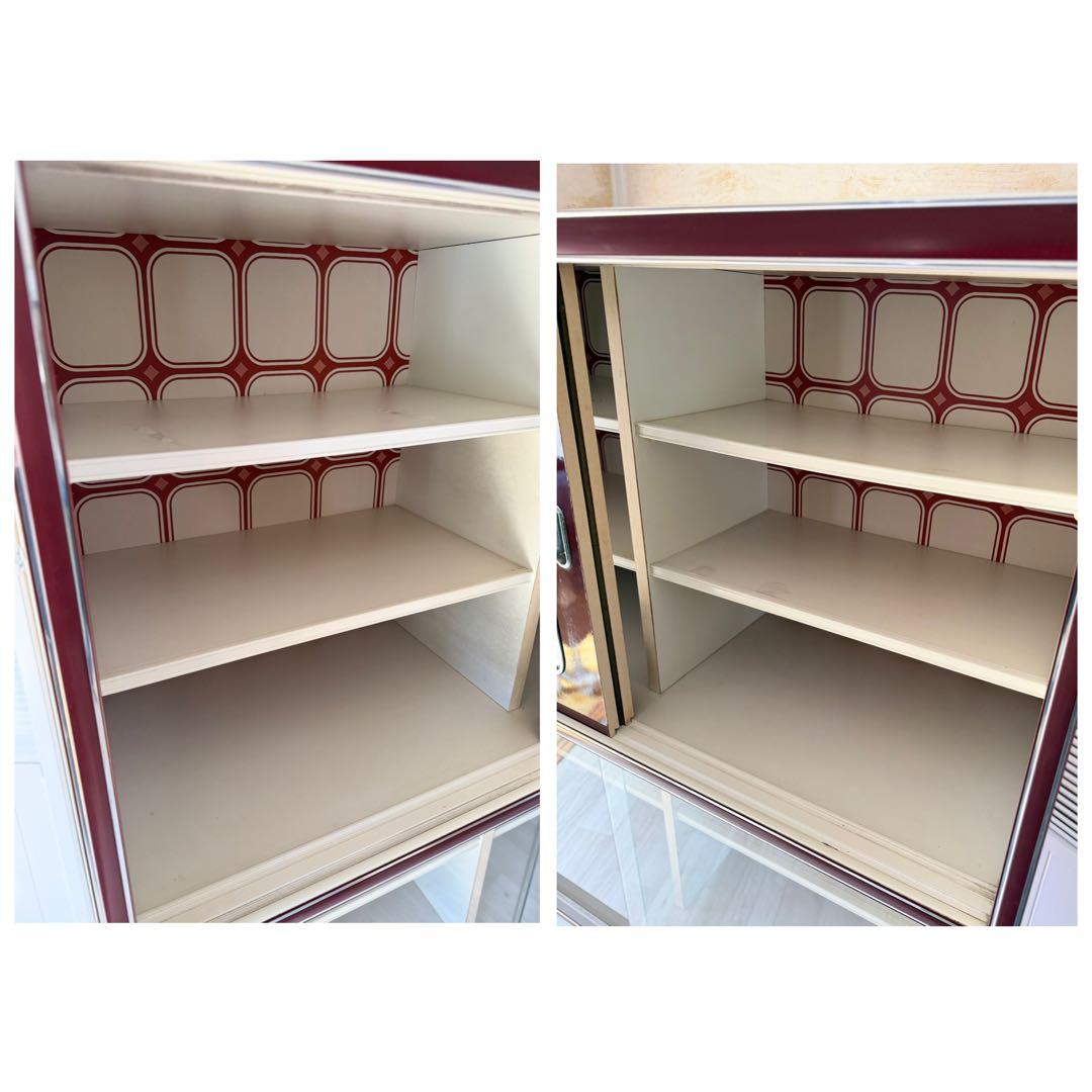 昭和レトロ レトロポップ 食器棚 ガラスキャビネット 木製 キッチン収納 大