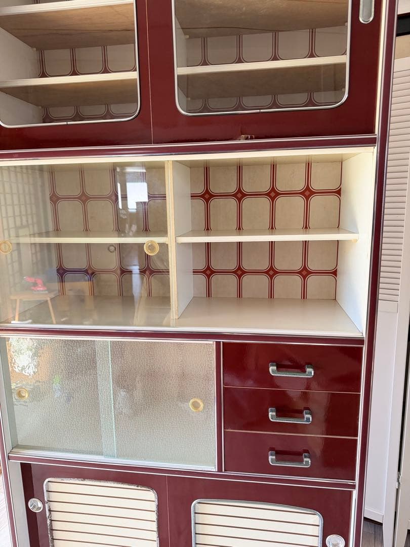 昭和レトロ レトロポップ 食器棚 ガラスキャビネット 木製 キッチン収納 大