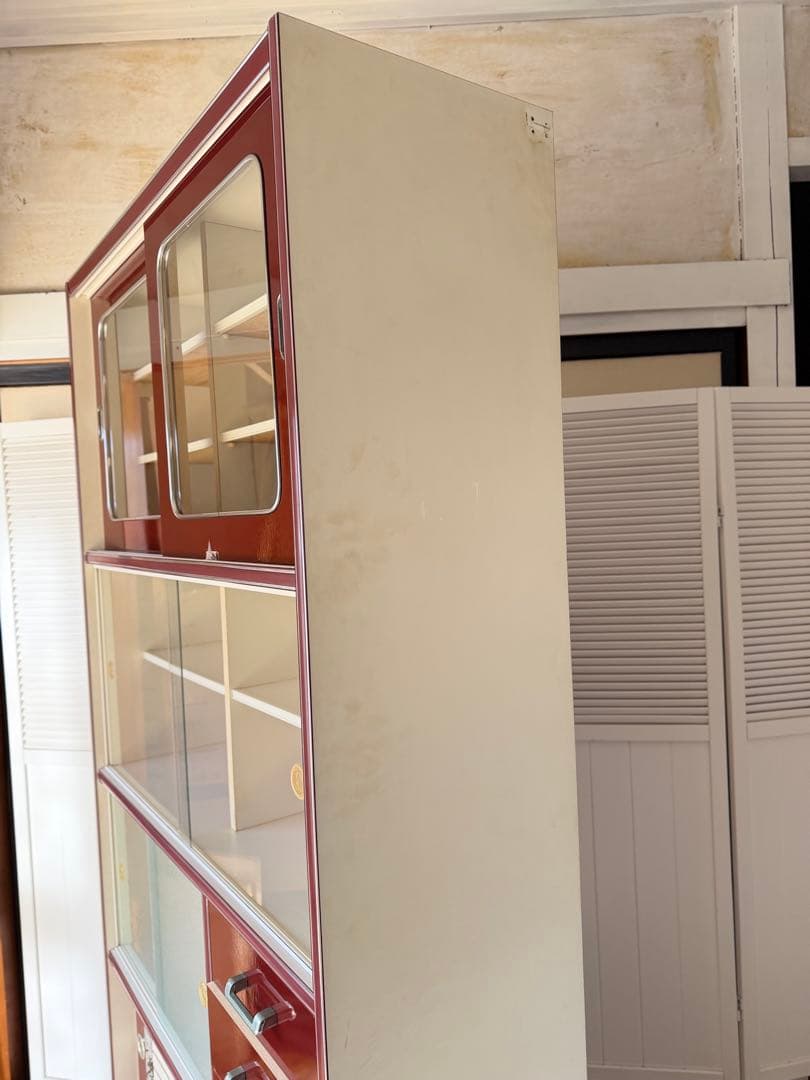 昭和レトロ レトロポップ 食器棚 ガラスキャビネット 木製 キッチン収納 大