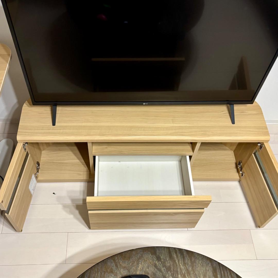 ナチュラルオーク スイングコーナー テレビ台 〜50V 引き出し付き