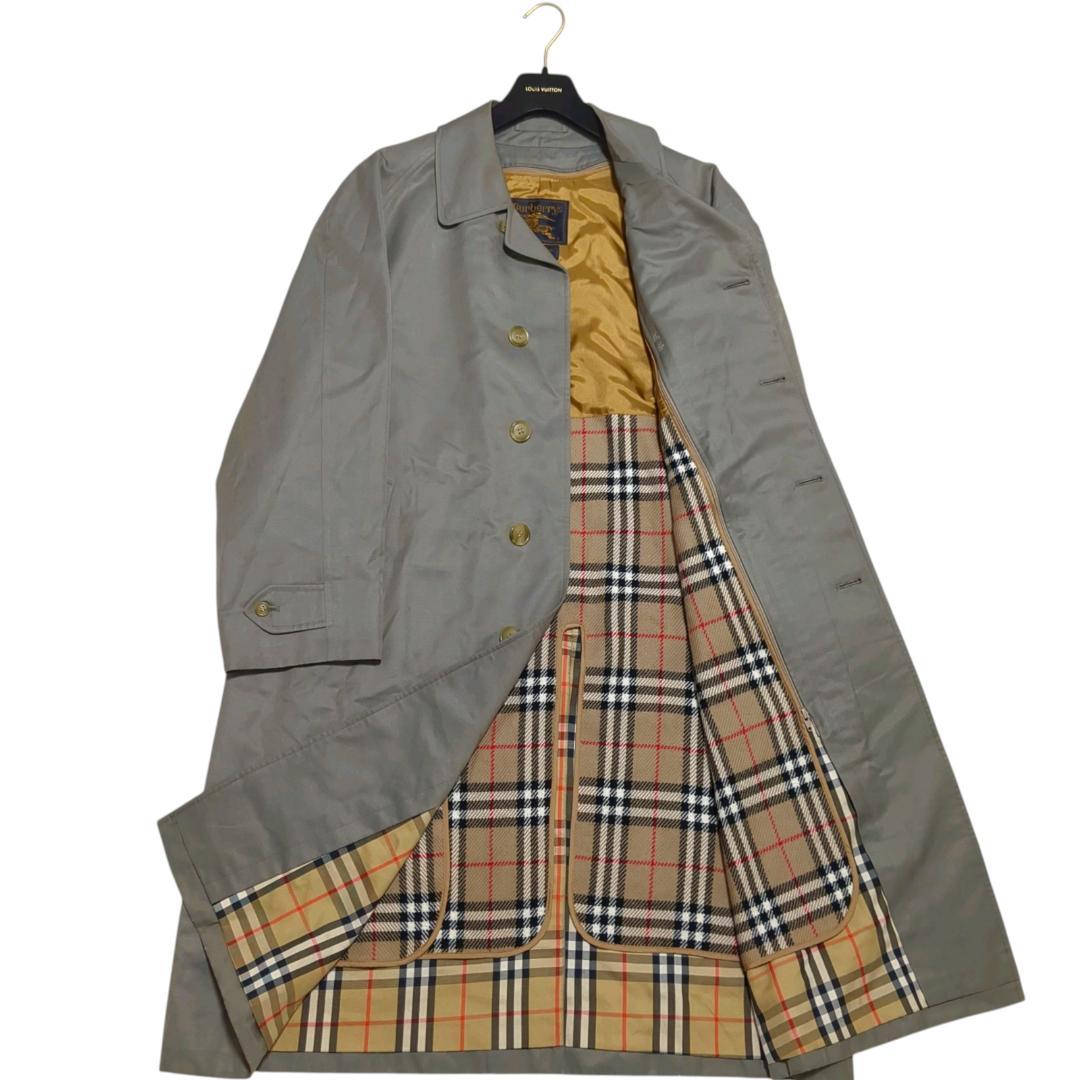 【美品】バーバリー ステンカラーコート XL ライナー付き チェック タマムシ