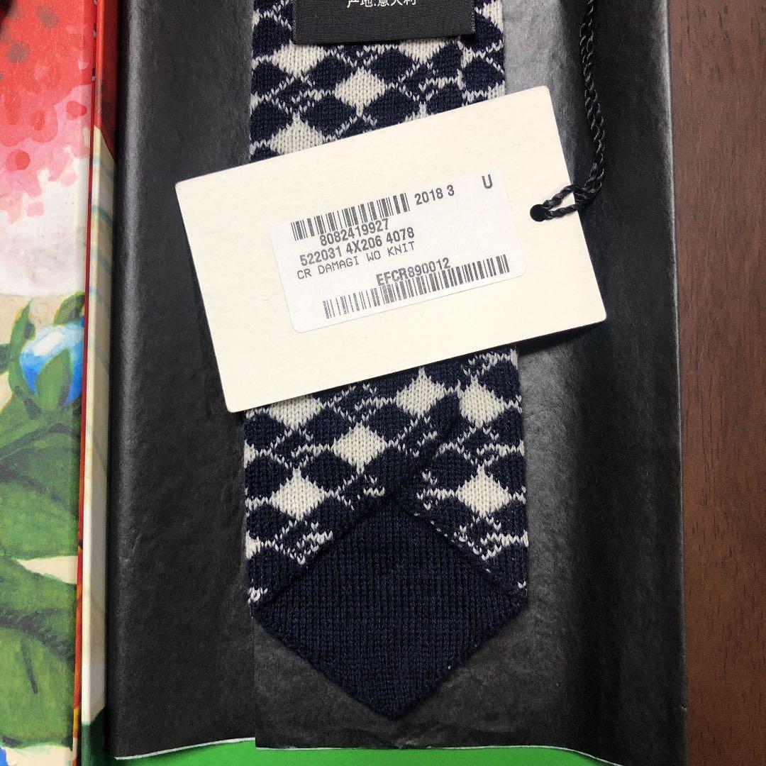 未使用タグ付　箱付GUCCIグッチ　ネクタイ　ウール　紺　ナロータイ　GG