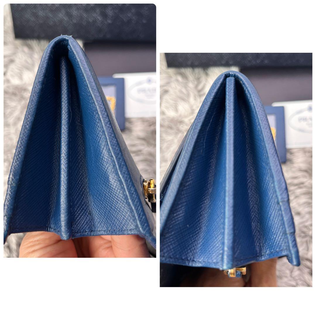 極美品✨PRADA サフィアーノ　メタルバー　メタルロゴ　2点セット　ネイビー