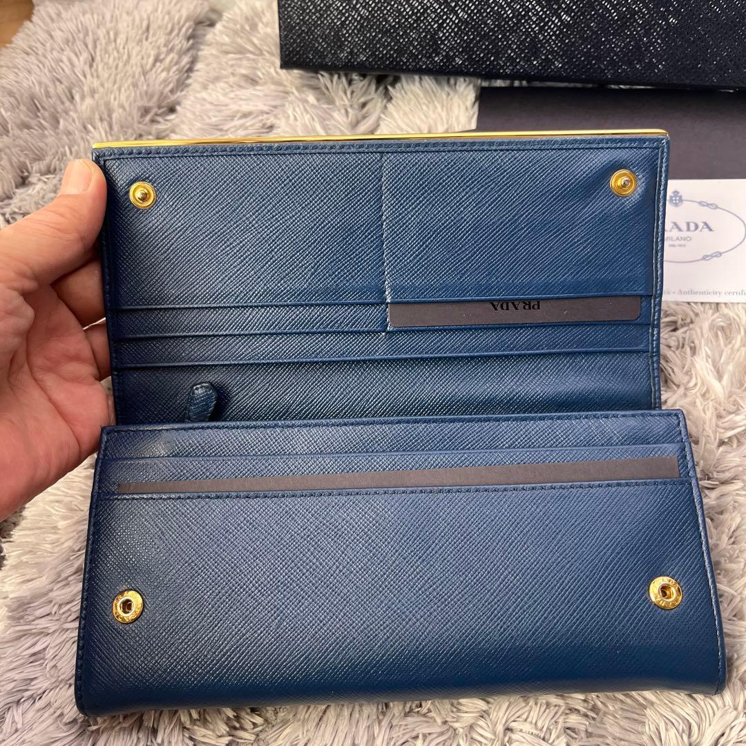 極美品✨PRADA サフィアーノ　メタルバー　メタルロゴ　2点セット　ネイビー