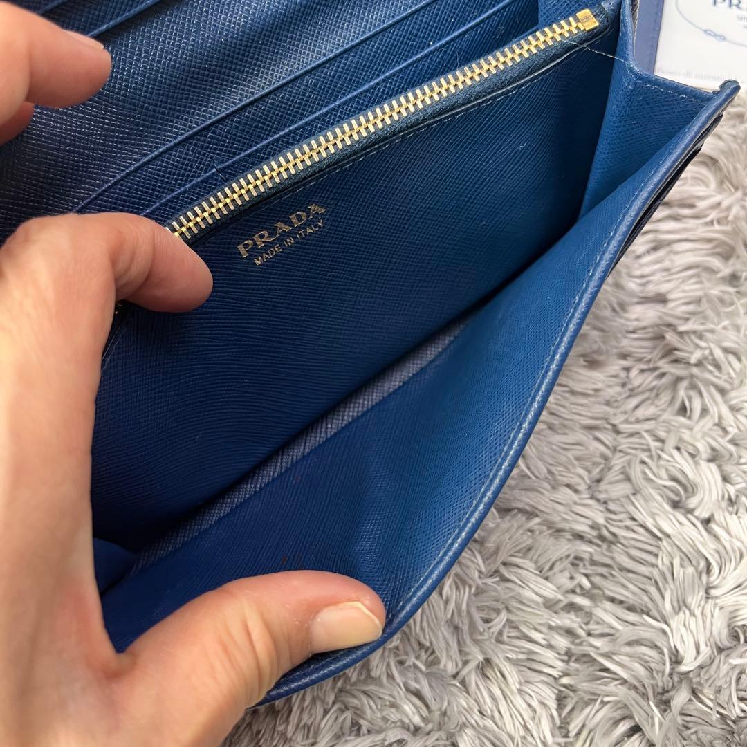 極美品✨PRADA サフィアーノ　メタルバー　メタルロゴ　2点セット　ネイビー