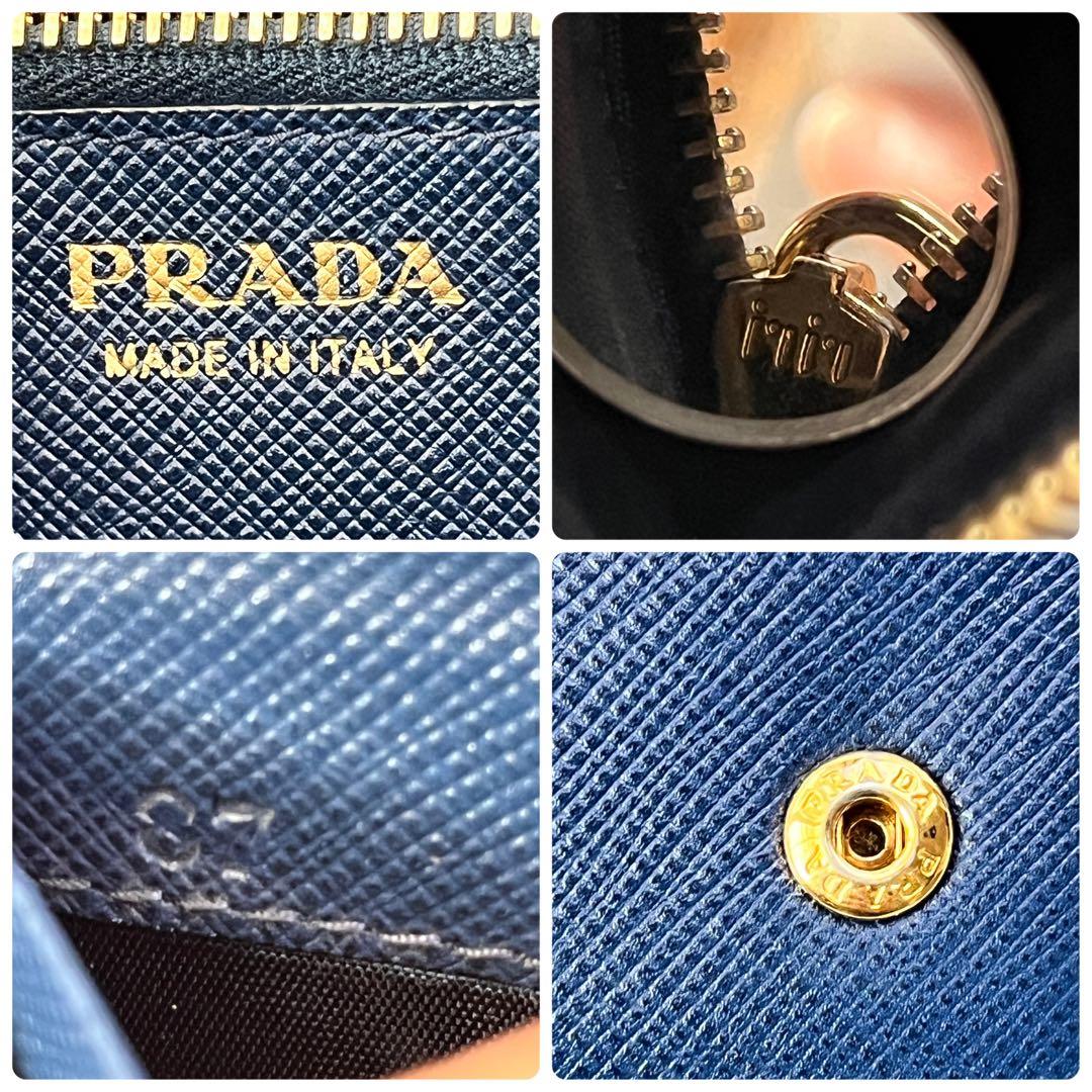 極美品✨PRADA サフィアーノ　メタルバー　メタルロゴ　2点セット　ネイビー