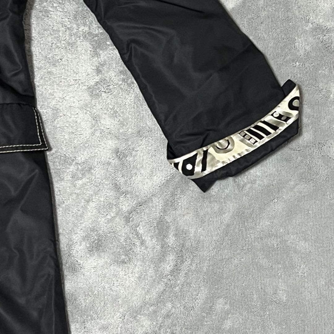 【美品】LEONARD シルクロングコートブラック L花柄トリムデザイン