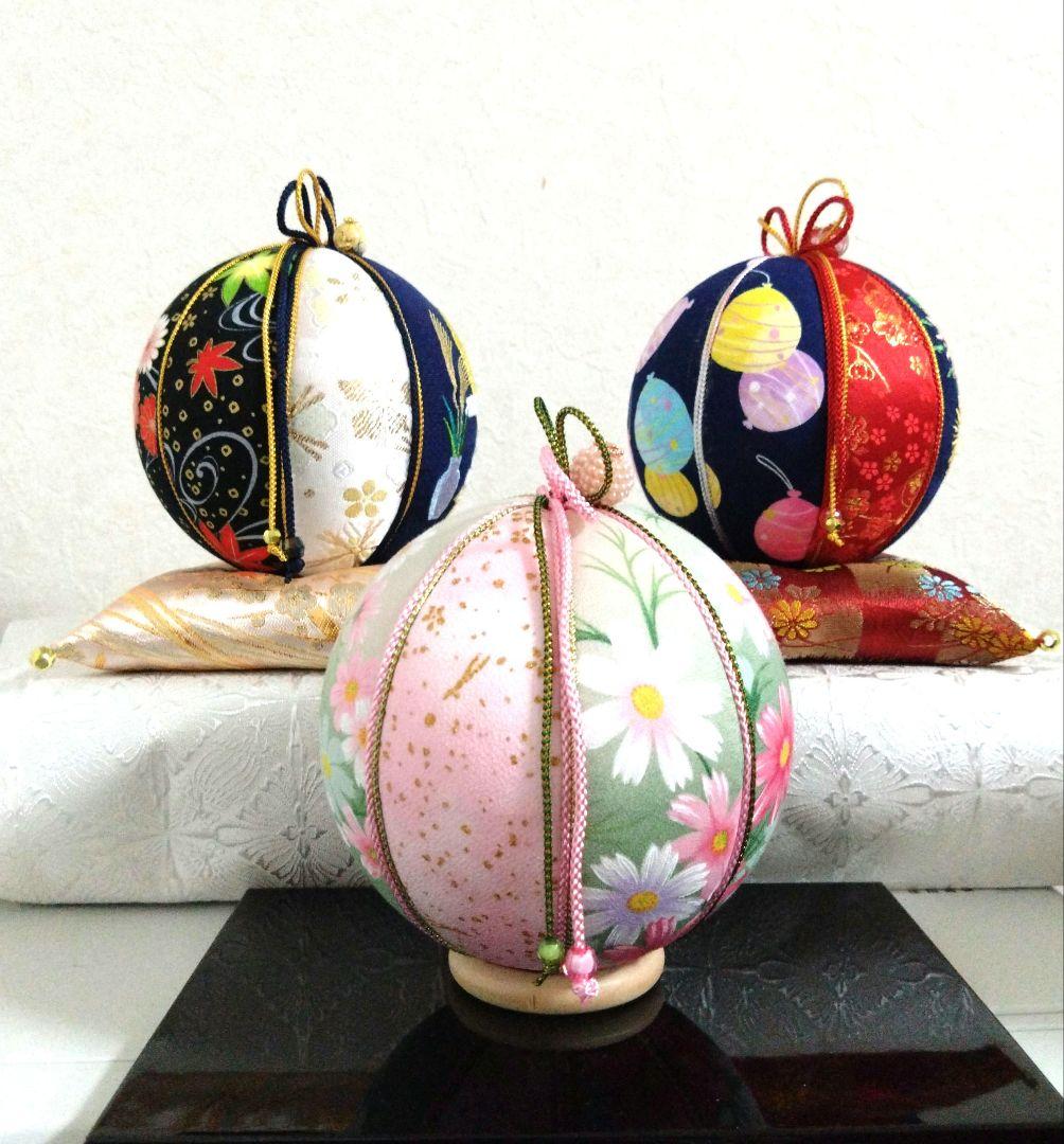 はな 手毬 手鞠 てまり ハンドメイド刺繍花火 刺繍お月見 秋桜３点