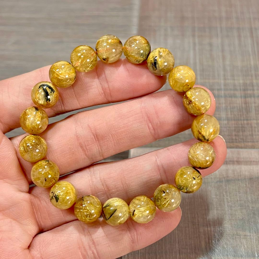 金運強　太陽放射ルチルブレスレット　ヘマタイト　ルチルクォーツ　2-13