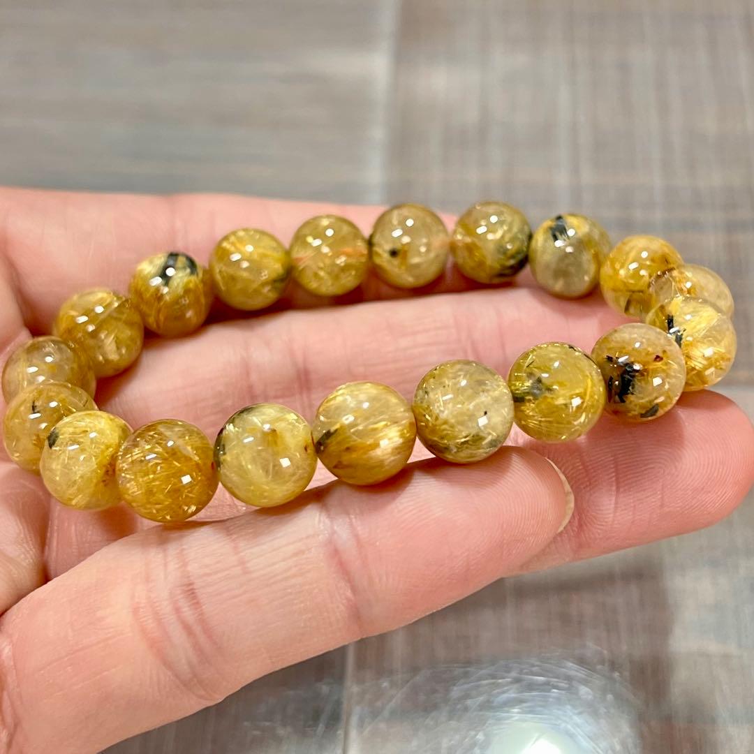 金運強　太陽放射ルチルブレスレット　ヘマタイト　ルチルクォーツ　2-13