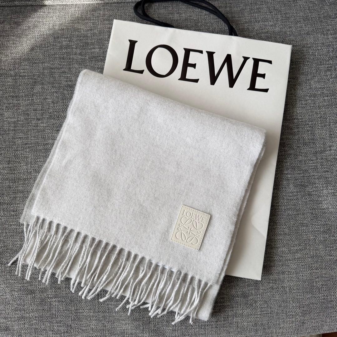 定価以下！新品未使用 ロエベ フリンジマフラー グレー系 ウール カシミヤ