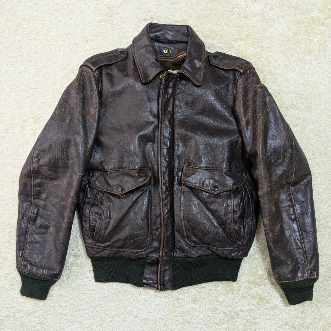 【雰囲気抜群】ショット 184SM レザーフライトジャケット 38 茶