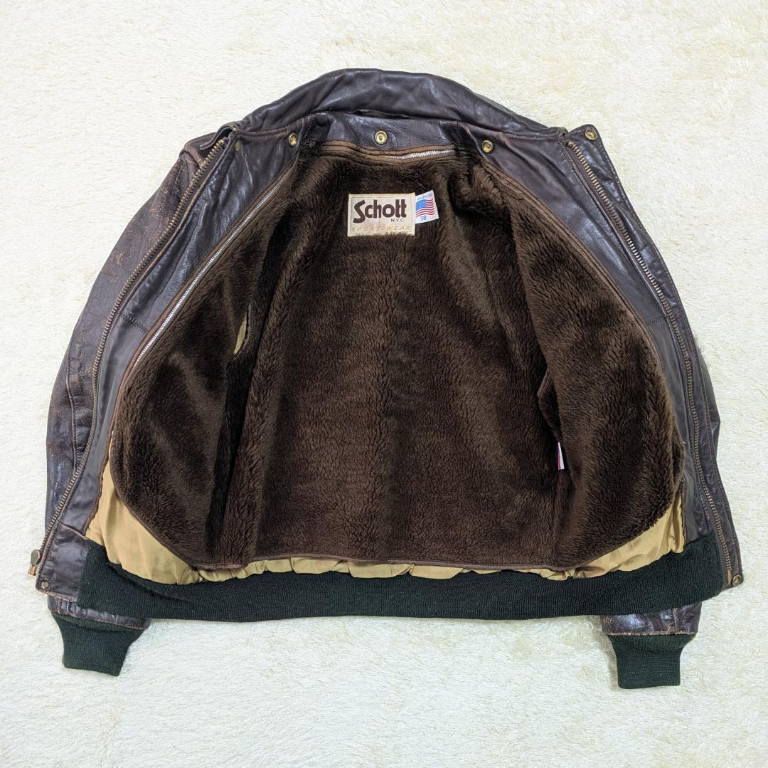 【雰囲気抜群】ショット 184SM レザーフライトジャケット 38 茶
