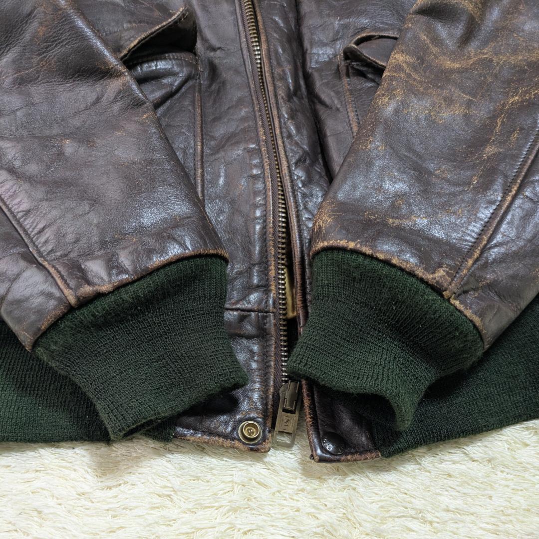 【雰囲気抜群】ショット 184SM レザーフライトジャケット 38 茶