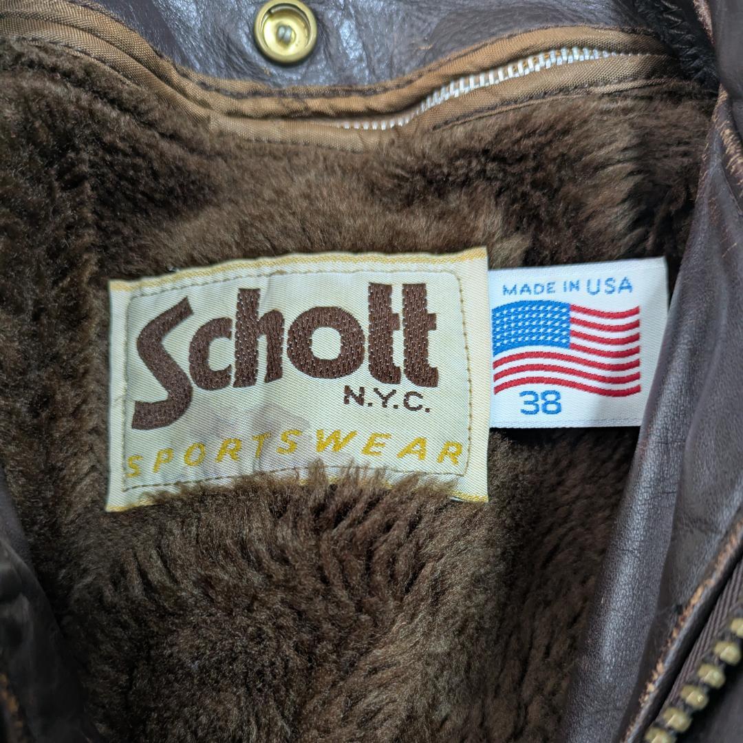 【雰囲気抜群】ショット 184SM レザーフライトジャケット 38 茶