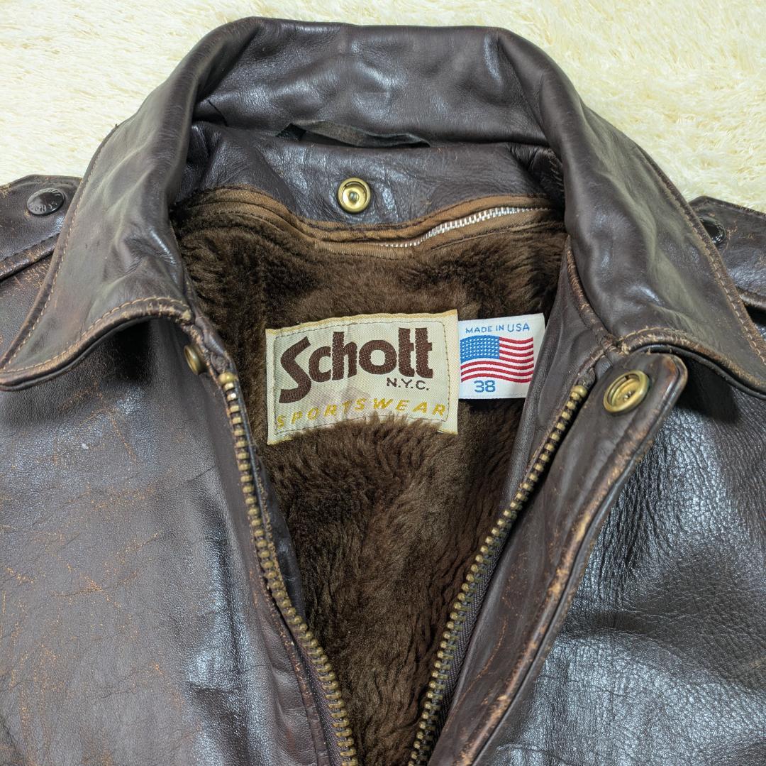 【雰囲気抜群】ショット 184SM レザーフライトジャケット 38 茶