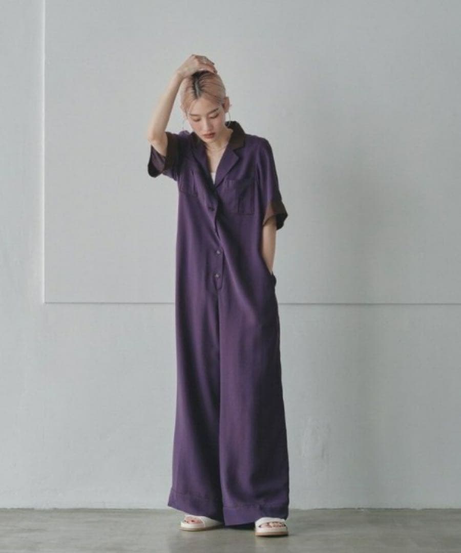 ジョーゼットチェックコンビネゾン　トゥデイフル　パープル