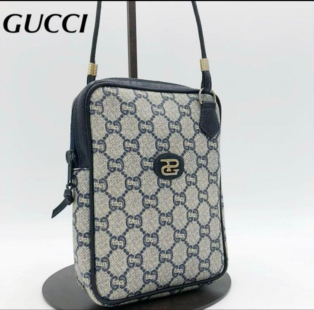 【OLD GUCCI】ミニショルダー 希少ネイビー GG Plus PVC