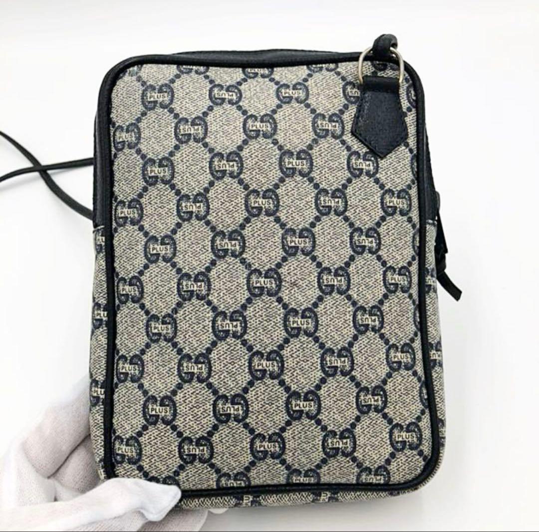【OLD GUCCI】ミニショルダー 希少ネイビー GG Plus PVC