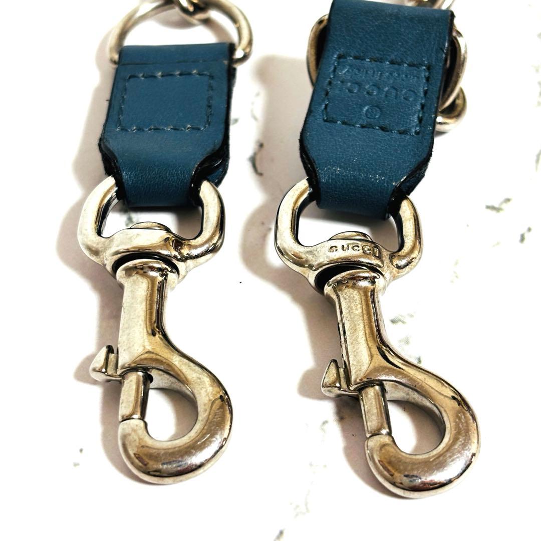 グッチ ウォレットチェーン シルバー レザー 財布 刻印ロゴ フック メンズ