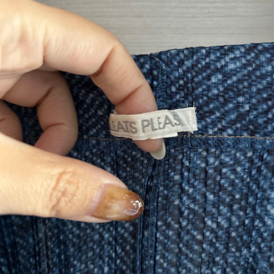 プリーツプリーズ　サロペット　オーバーオール　デニム転写　ブルー