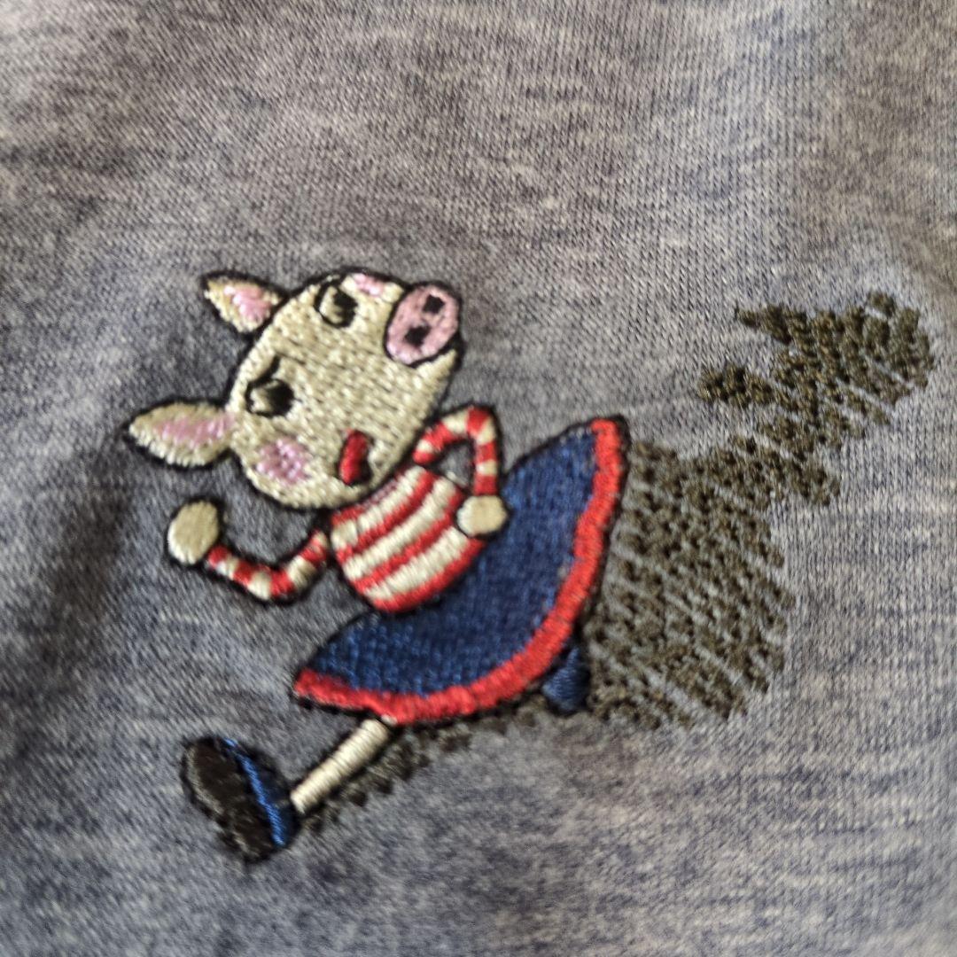再値下げ！アルベロベロ♥️ぶたさん刺繍影絵　異素材パッチワークチュニック　ブルー