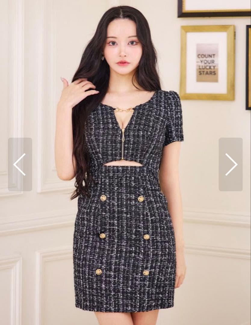 ツイードカットドレス 黒と白