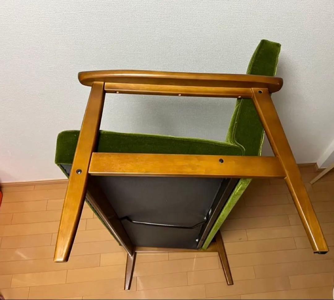 カリモク 60kチェアミッドセンチュリー 緑 ベルベットソファ 2人掛け