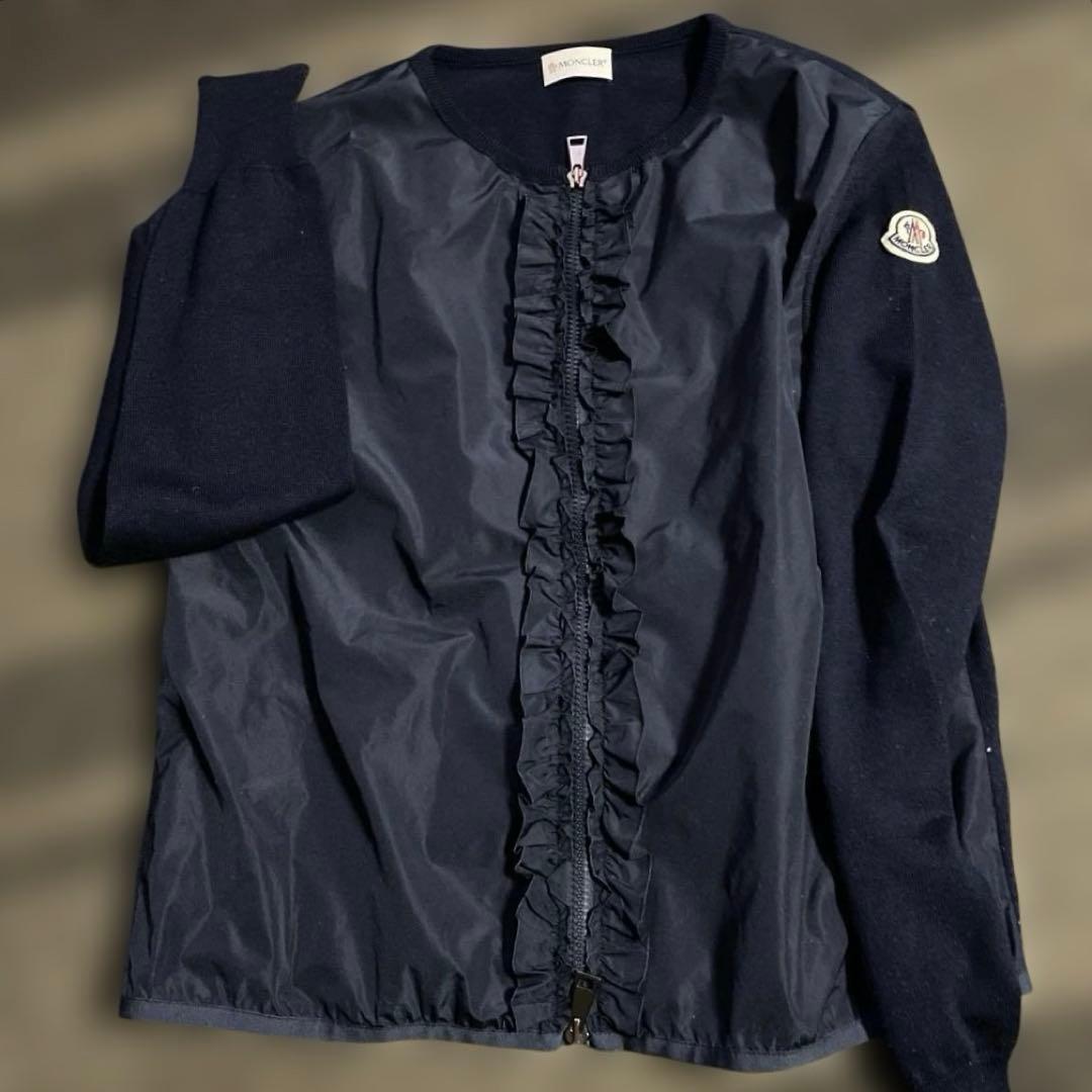 モンクレール MONCLER 異素材　フリルカーディガン ネイビー　フリル