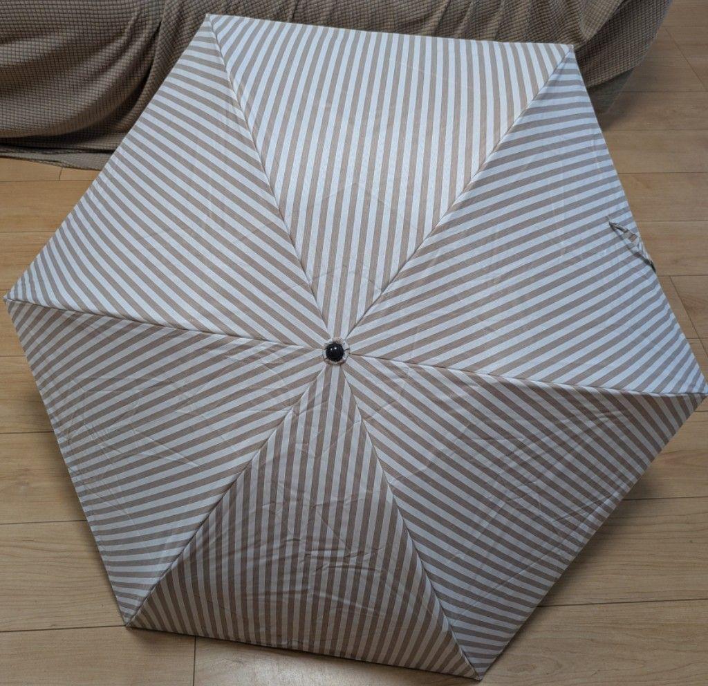 サンバリア100 3段折折りたたみ日傘　ストライプ　モカ
