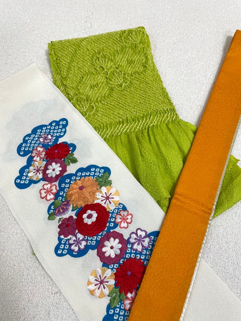 成人式　振袖フルセット　1106 正絹振袖　古典総柄　縮緬　青　オレンジ