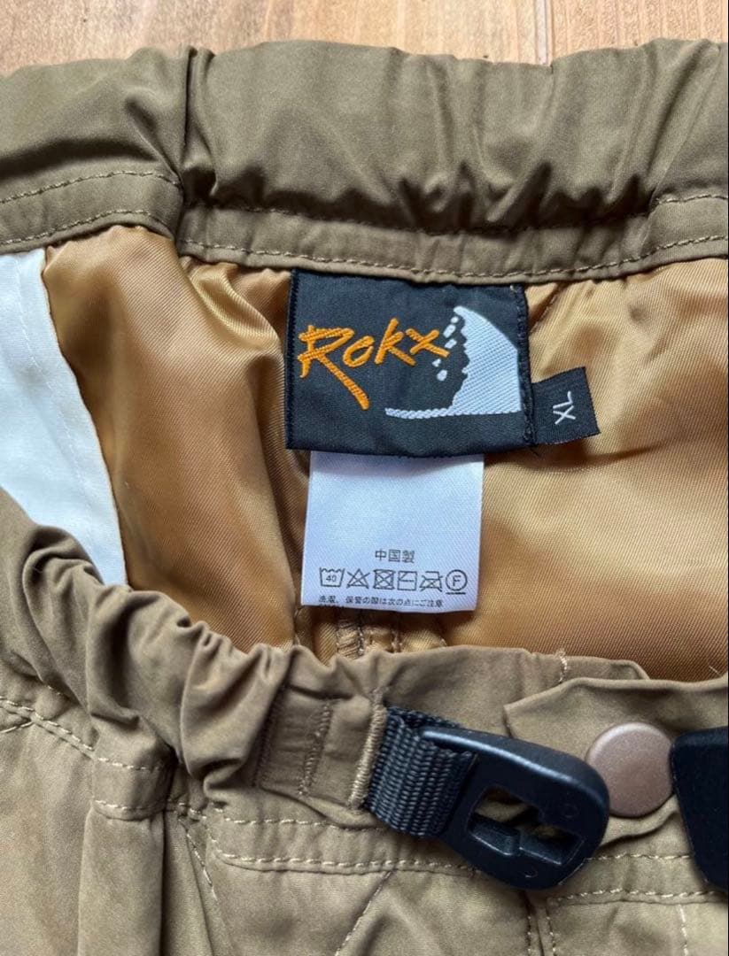 Rokx カーキ キルティングダウンパンツ