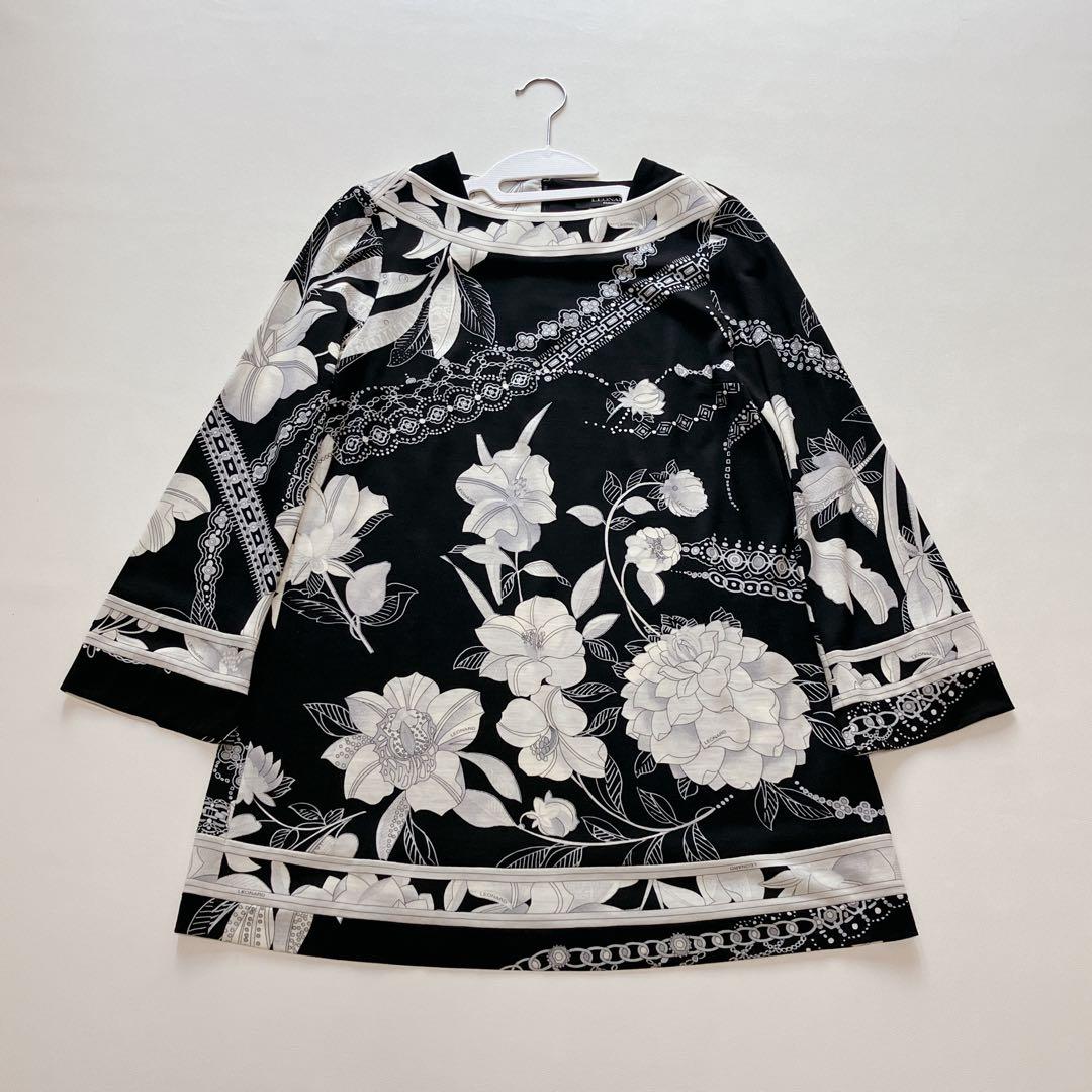 近年美品　レオナール　チュニック　薄手ウール　花柄　トリム　36 丈72