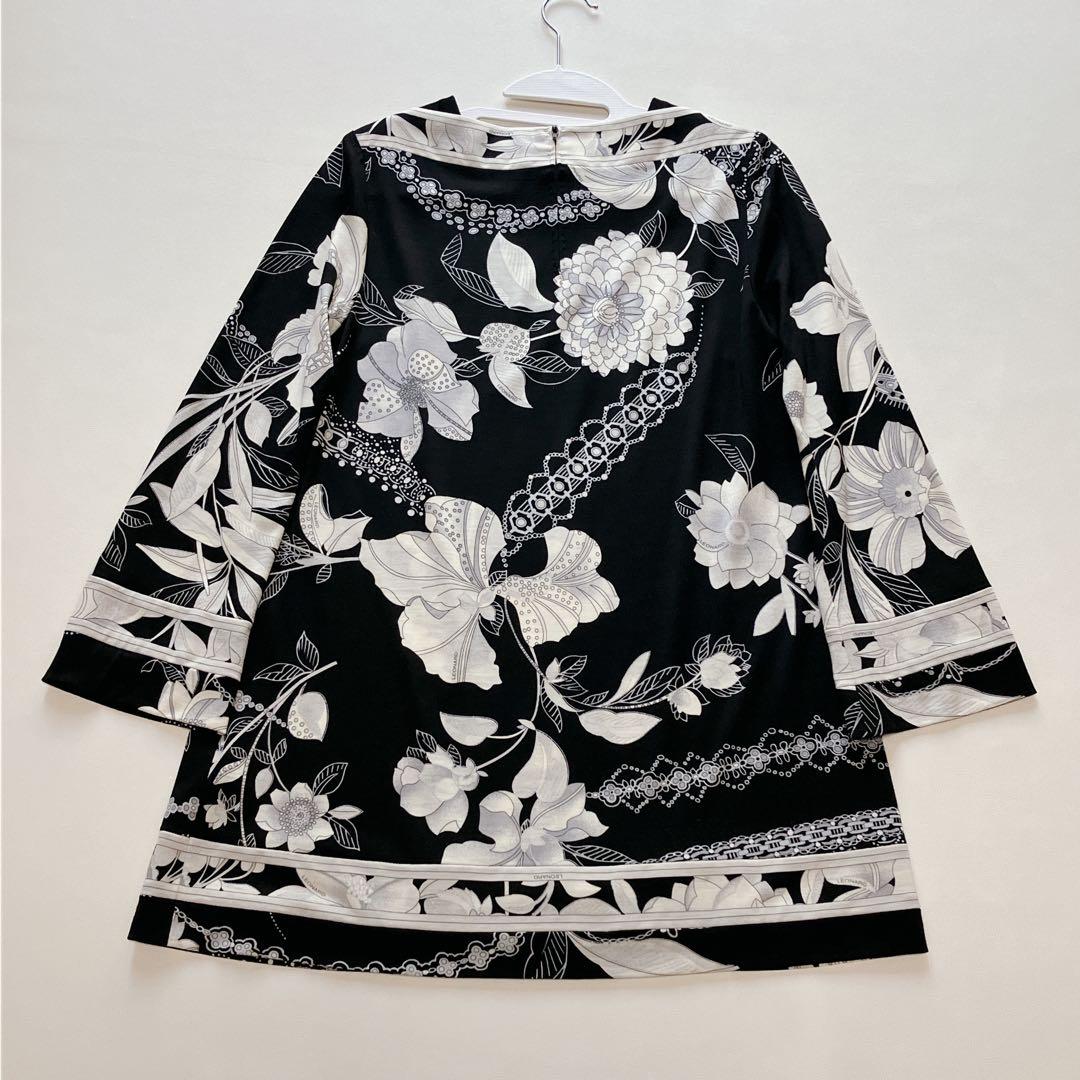 近年美品　レオナール　チュニック　薄手ウール　花柄　トリム　36 丈72