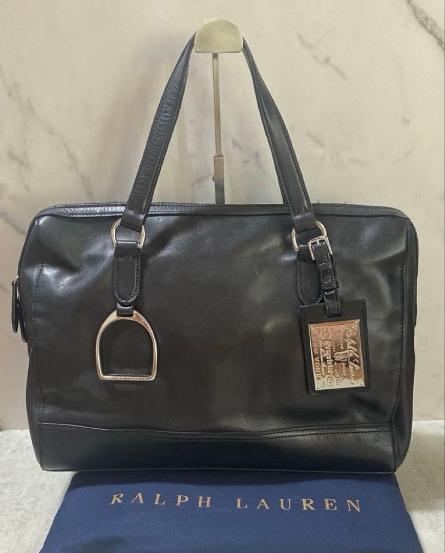 Ralph Lauren 黒 レザービジネスバッグ　2way 黒　保存袋付き
