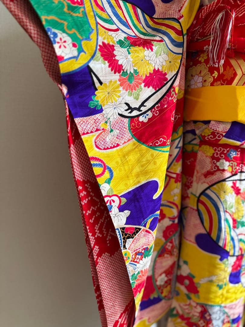 七五三に★正絹　アンティークエ霞に鞠と貝合わせ文様着物と袋帯のセット