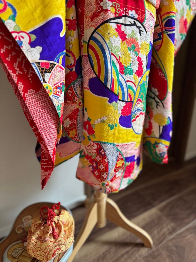 七五三に★正絹　アンティークエ霞に鞠と貝合わせ文様着物と袋帯のセット